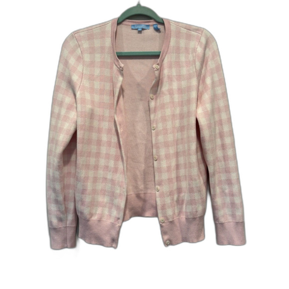Draper James Sweater Cardigan Light Pink Gingham Soft Preppy Womens sz Medium - Picture 1 of 7